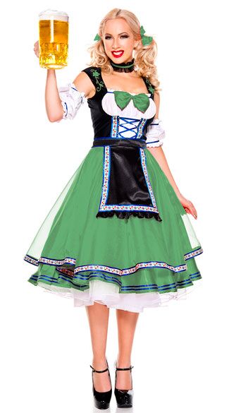 F1794-1 Green & Black Oktoberfest Beer Girl Costume Set